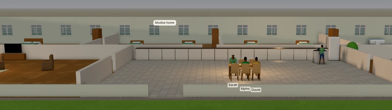 A household at dinner in the 3D close-up