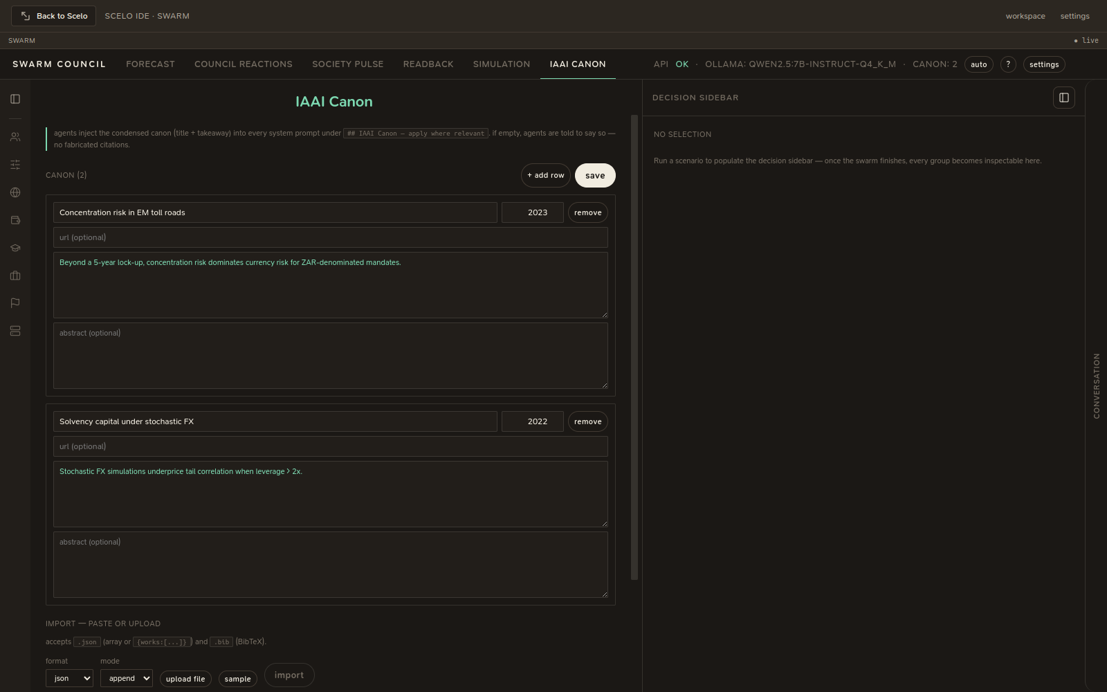The IAAI Canon editor — reference works with import for JSON / BibTeX